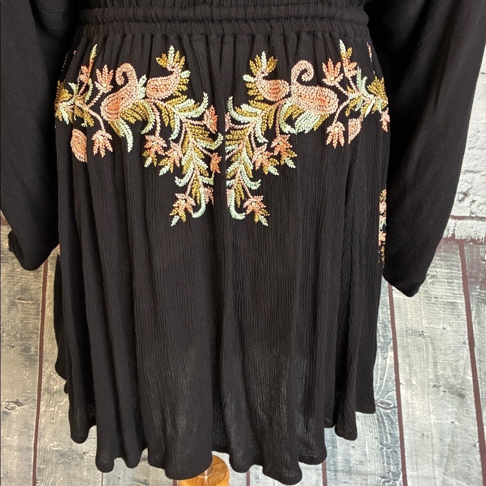 Free People Pretty Pineapple V Tunic Dress Embroidery  Drawstring S Hippie Boho - Picture 12 of 16